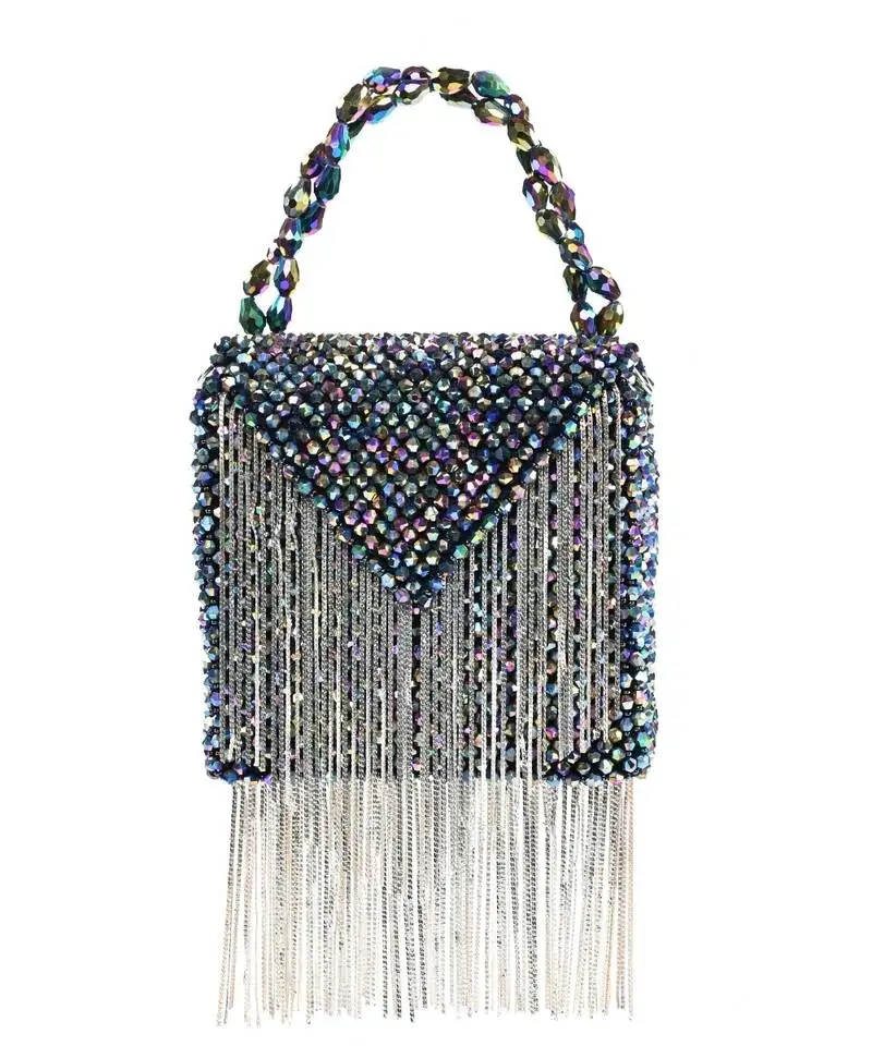 Natali metallic embellished mini bag with silver chain