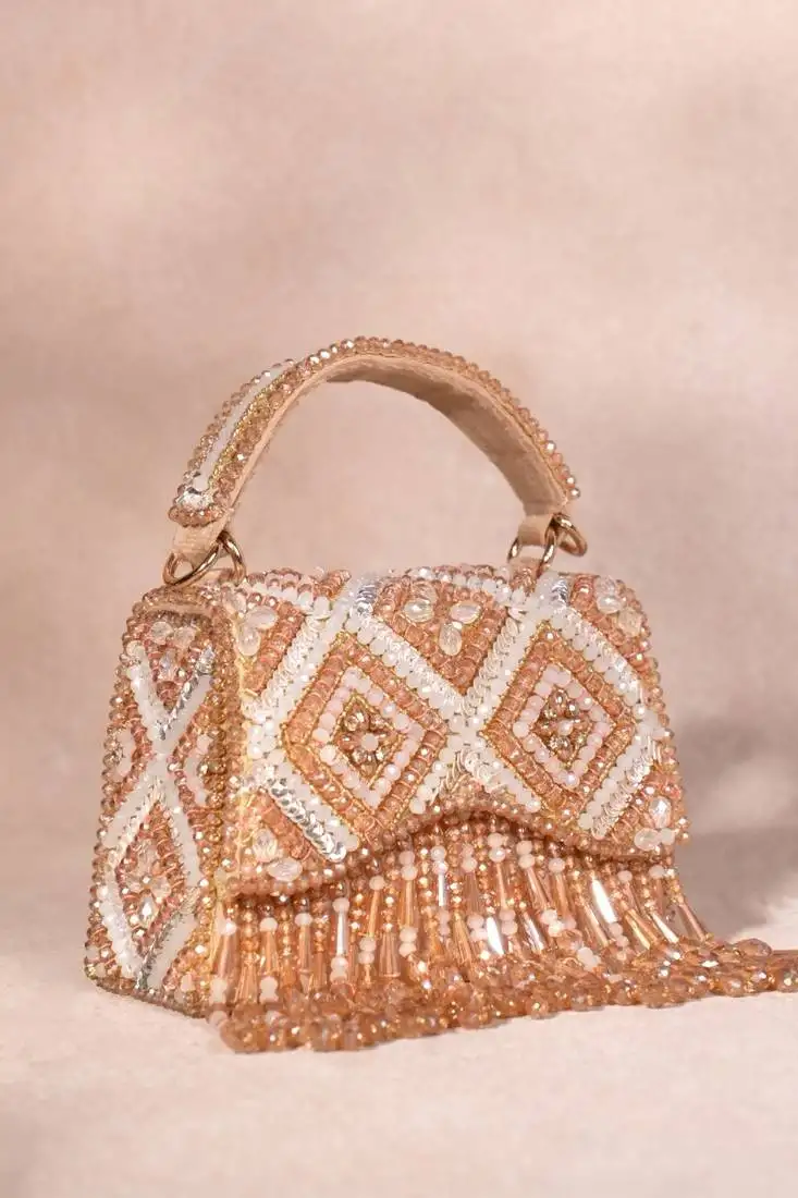 Elara gold pastel suede embellished box bag