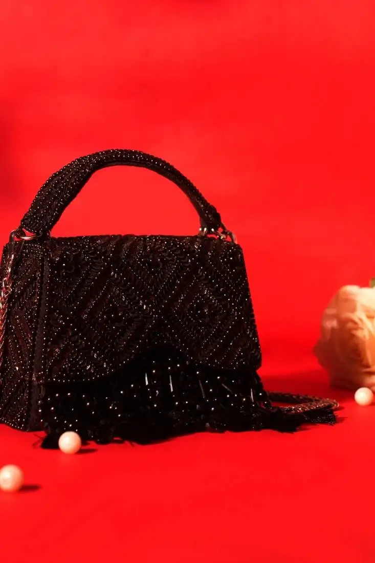 Elara black suede embellished box bag