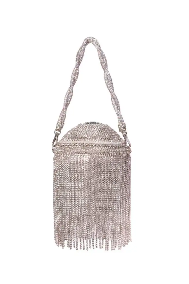 Glitz silver rhinstone georgette bucket bag