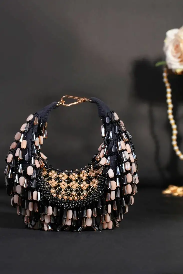 Alara black pastel suede embellished hobo bag