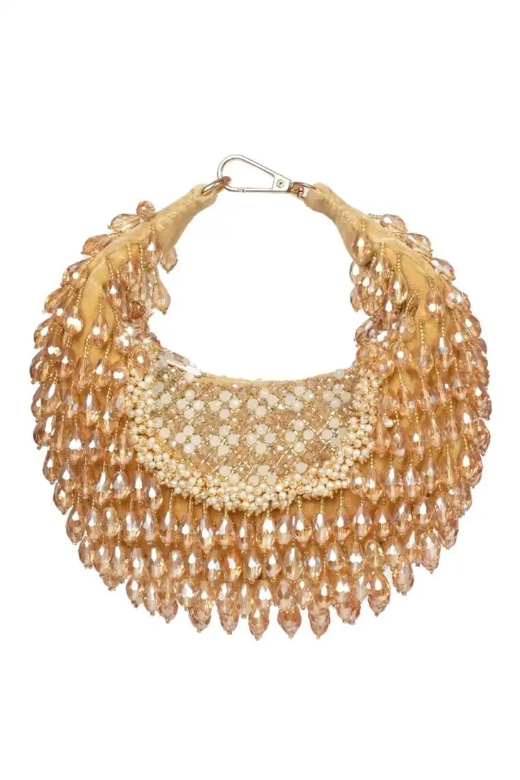 Alara gold suede embellished hobo bag