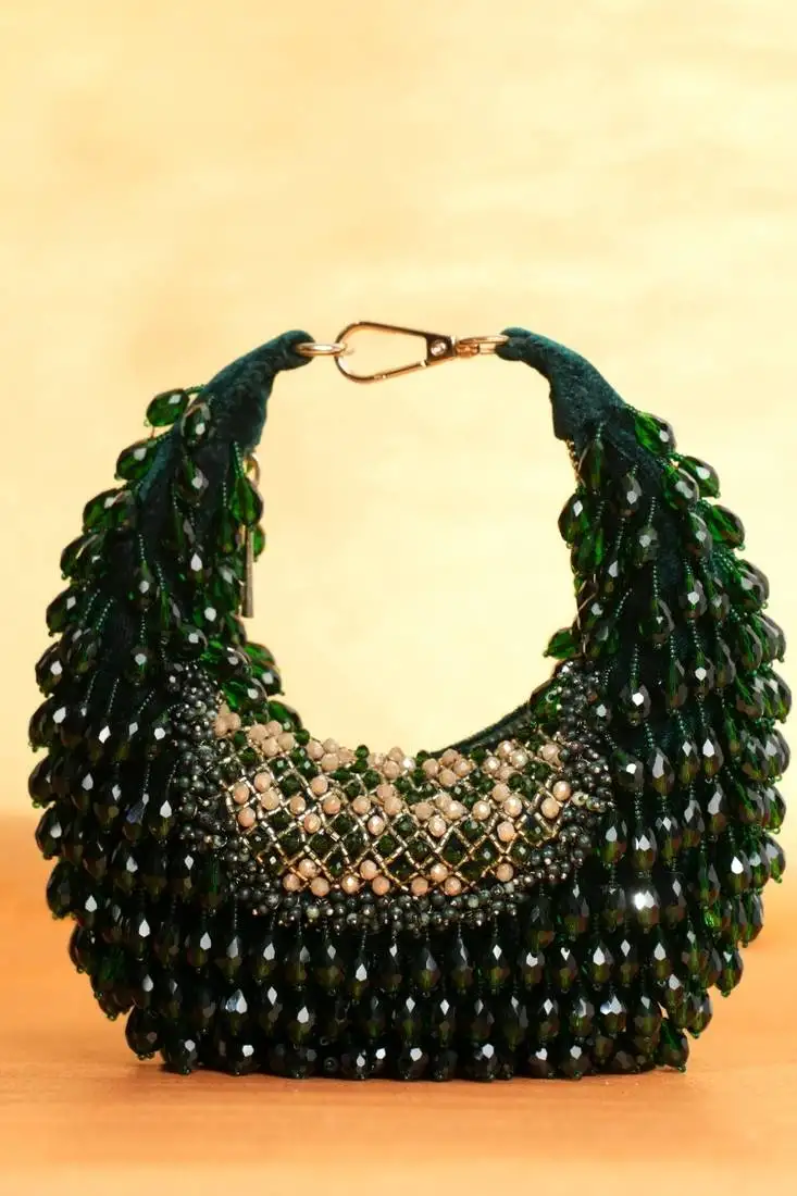 Alara green suede embellished hobo bag