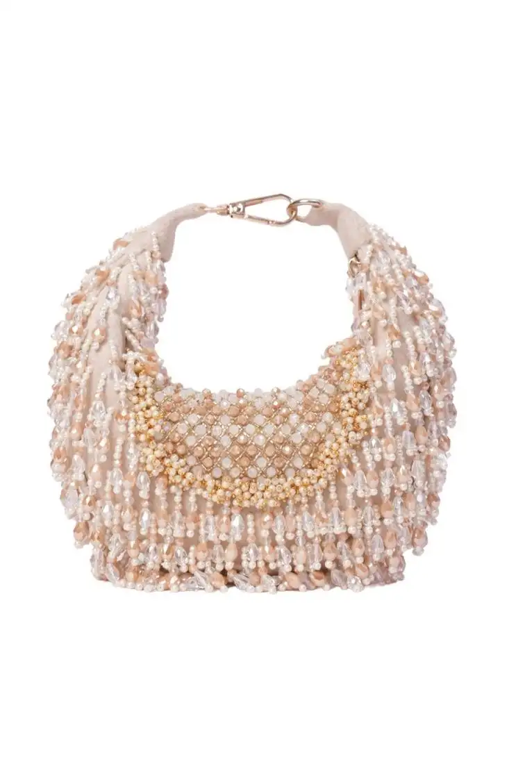 Alara ivory pastel suede embellished hobo bag