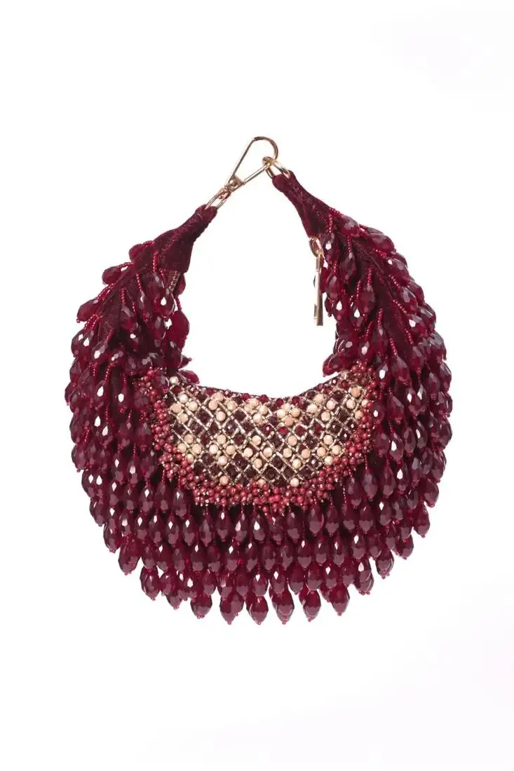 Alara maroon suede embellished hobo bag