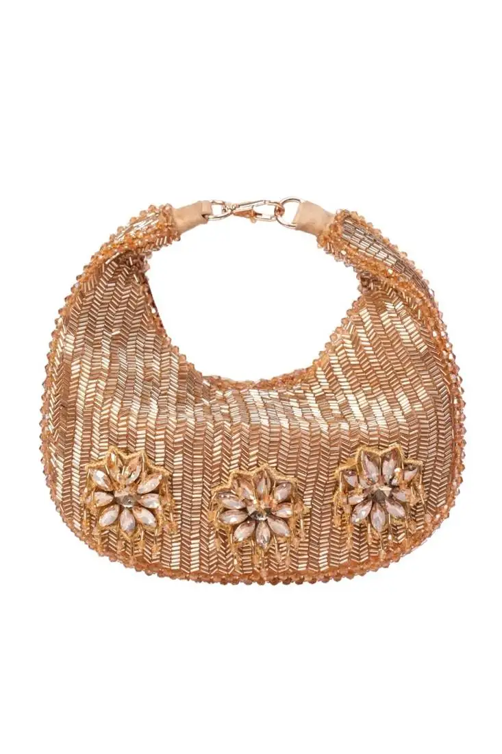 Elina gold suede embellished hobo bag
