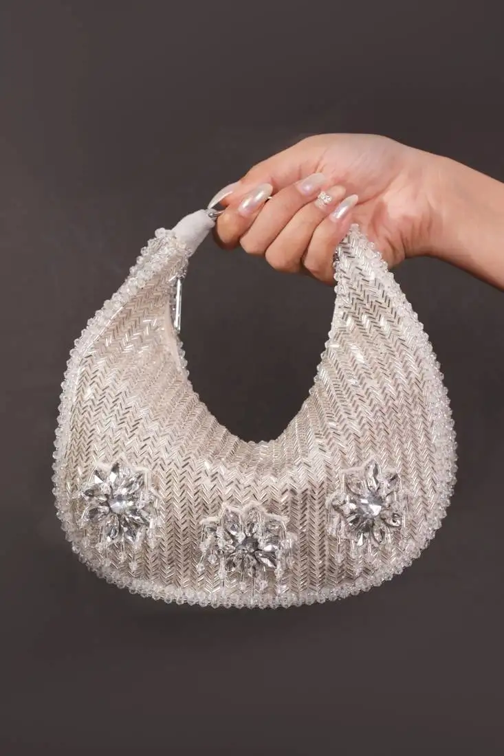 Elina silver suede embellished hobo bag