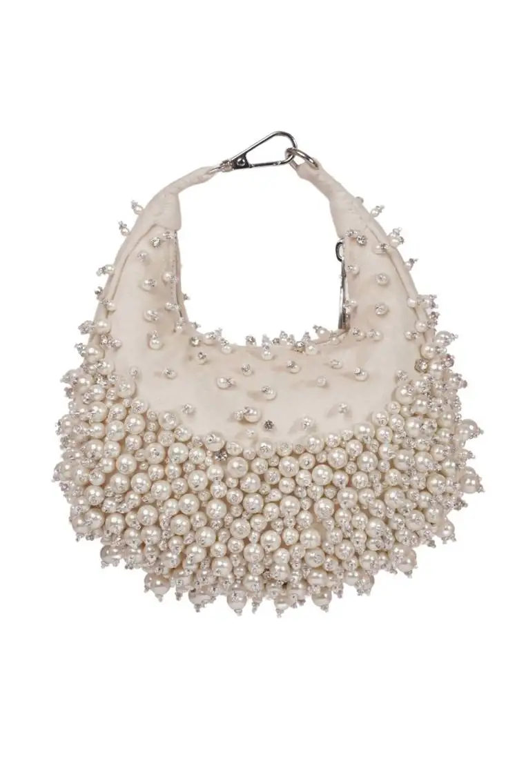 Aliya ivory suede embellished hobo bag