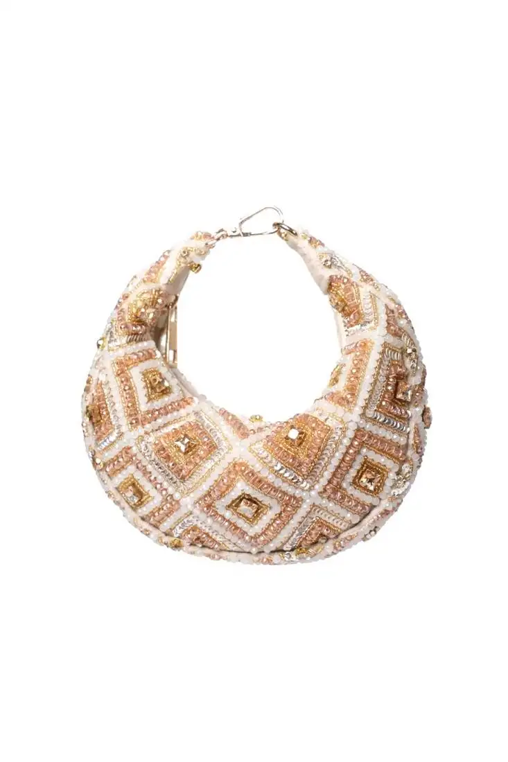 Serin gold pastel suede embellished hobo bag