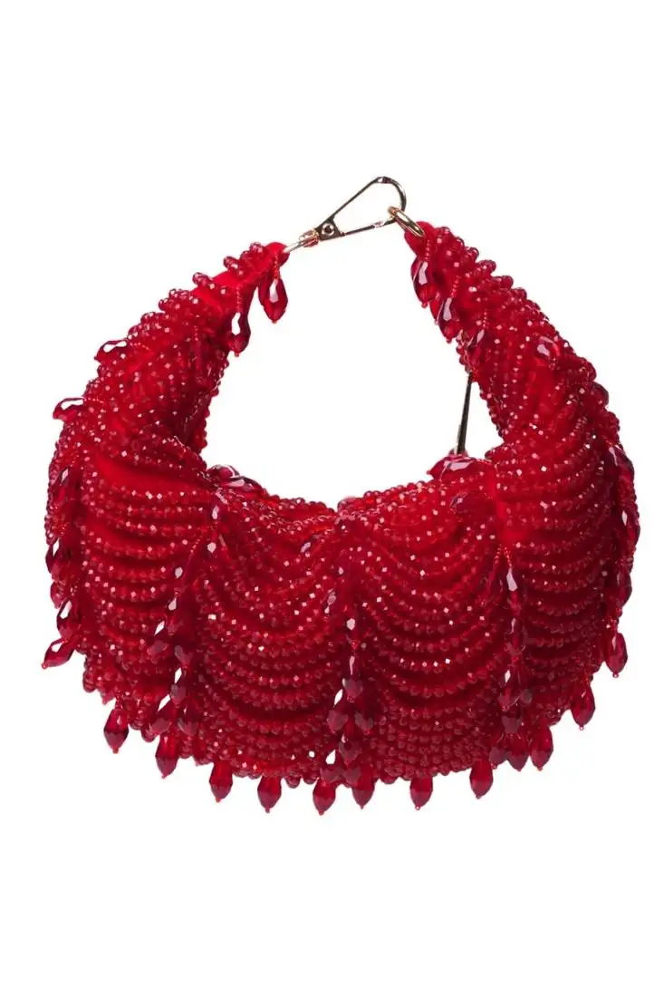 Liona red suede embellished hobo bag