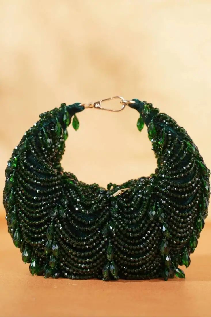 Liona green suede embellished hobo bag