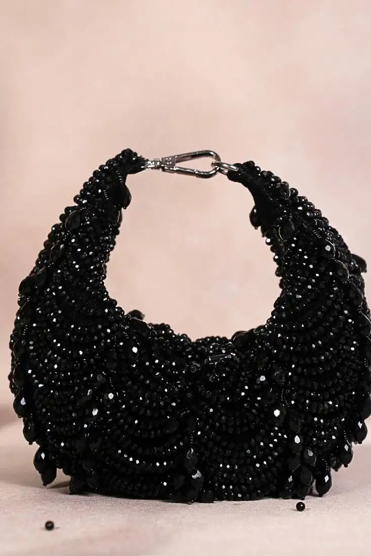 Liona black suede embellished hobo bag