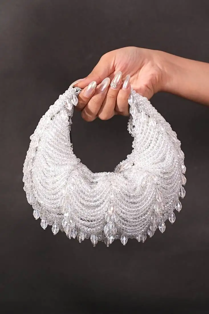 Liona silver suede embellished hobo bag