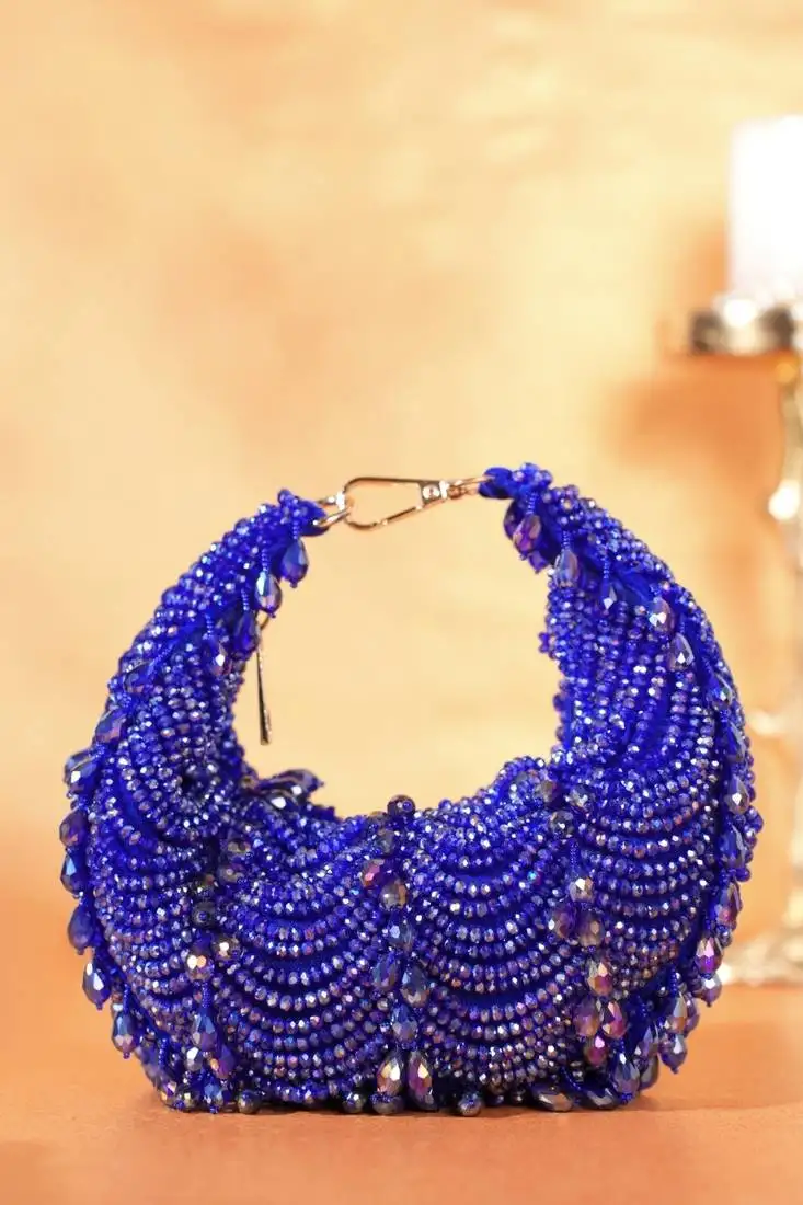 Liona royal blue suede embellished hobo bag