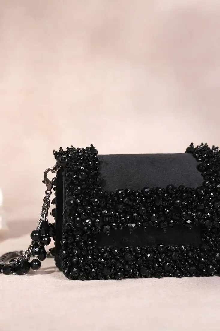 Elana black suede crystal embellished mini bag