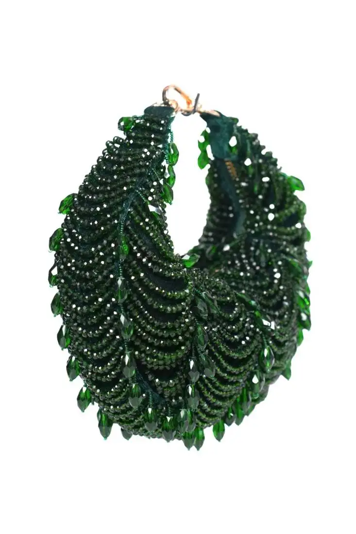 Natali green embellished mini bag with gold chain