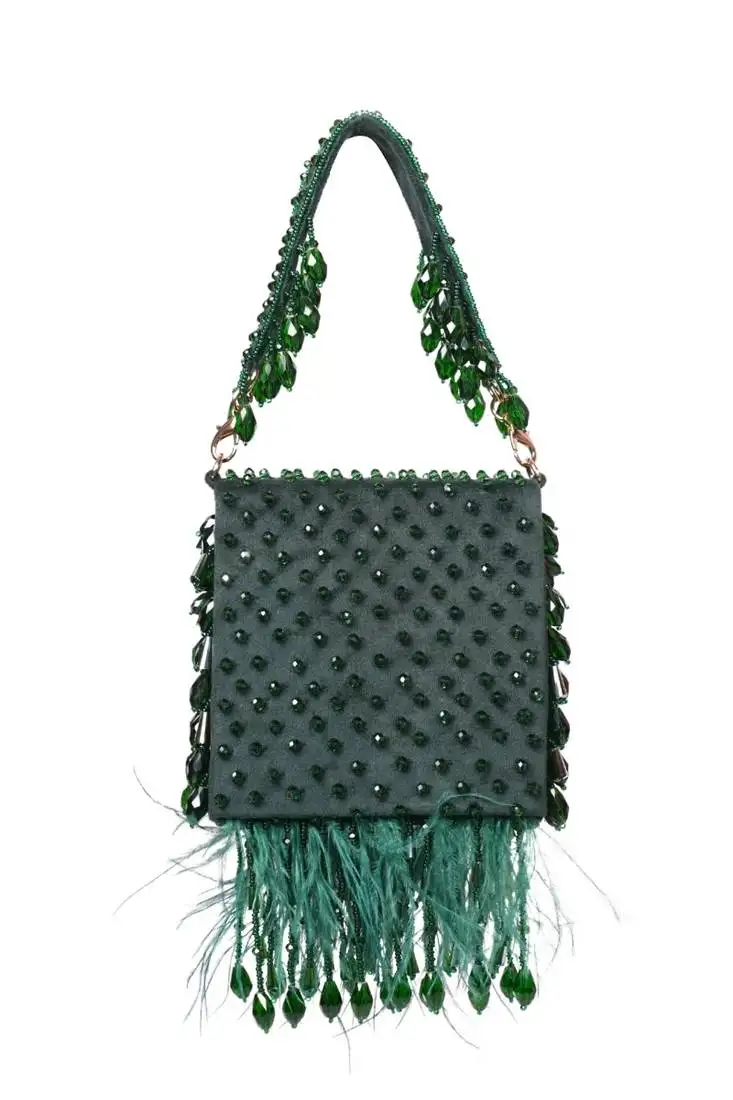 Luna green suede embellished mini bag