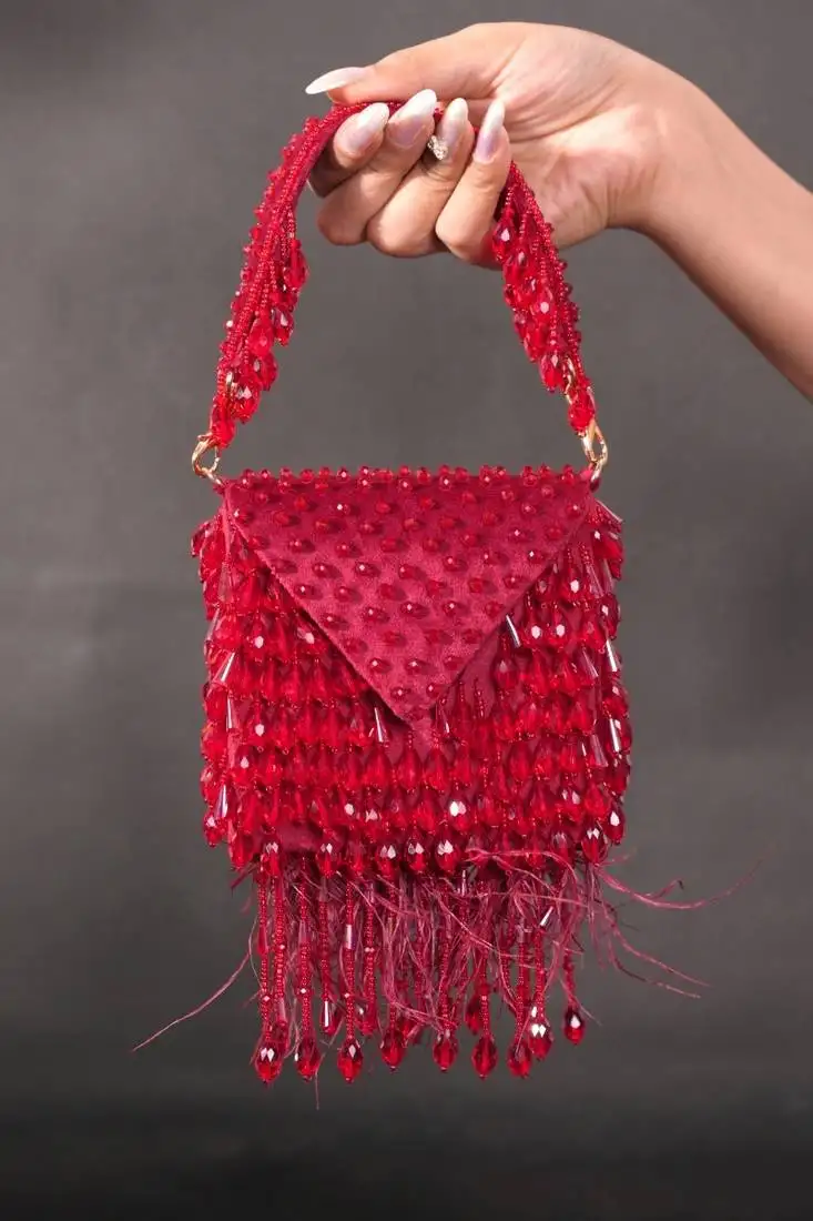 Luna maroon suede embellished mini bag