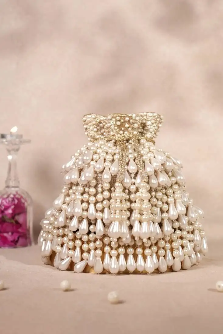 Zarah gold pearl georgette embellished potli