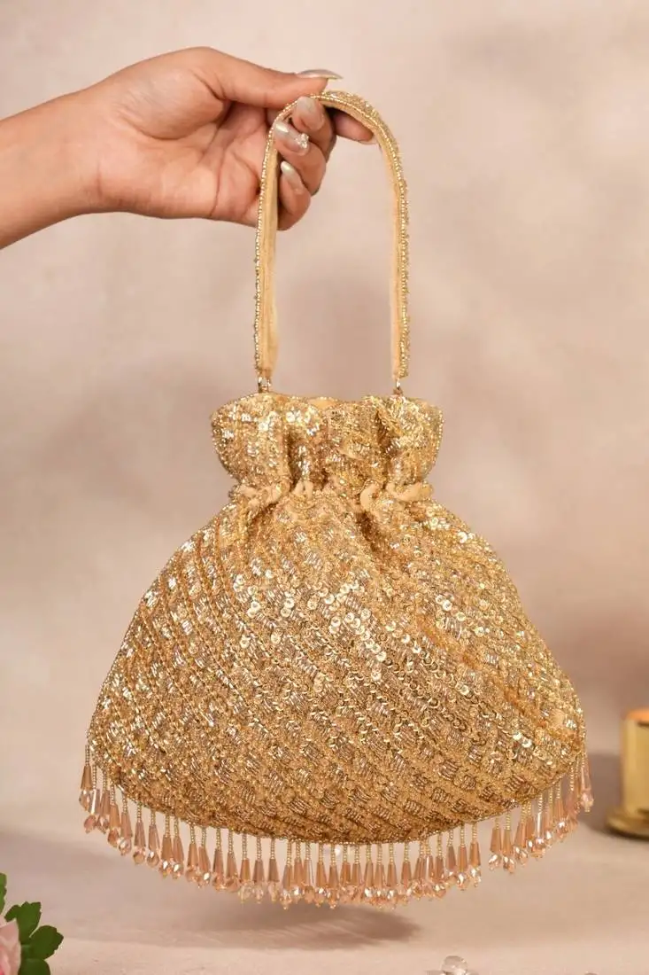 Sitara gold suede sequin embellished potli