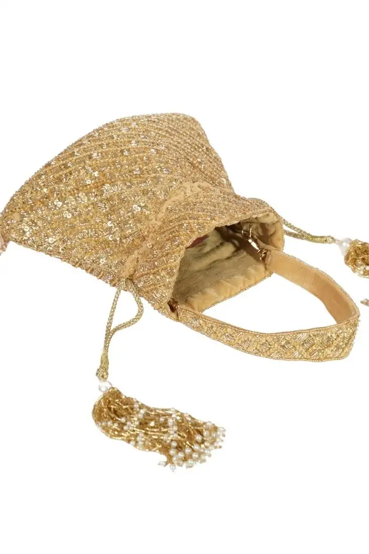 Serin gold pastel suede embellished potli