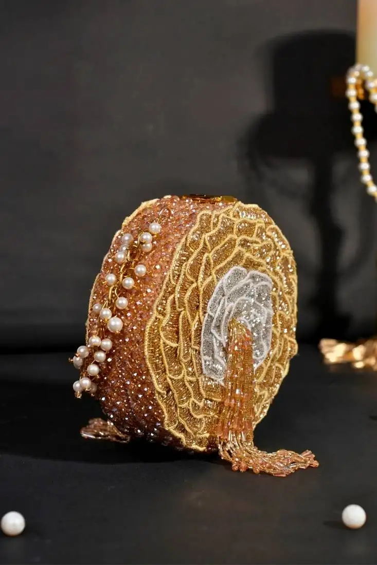 Ella gold suede embellished clutch