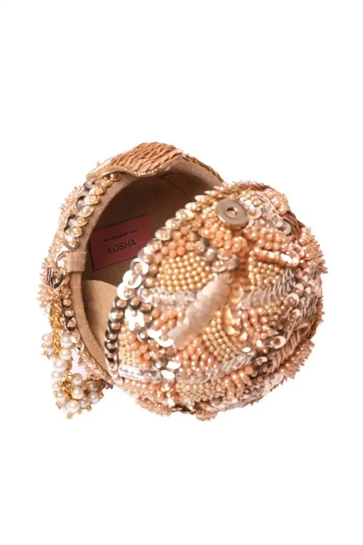 Velora gold georgette embellished round bag