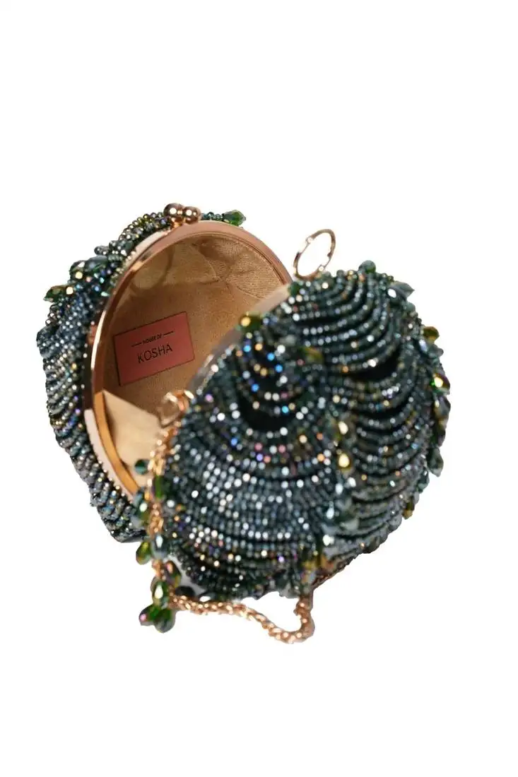 Velora black suede embellished round bag