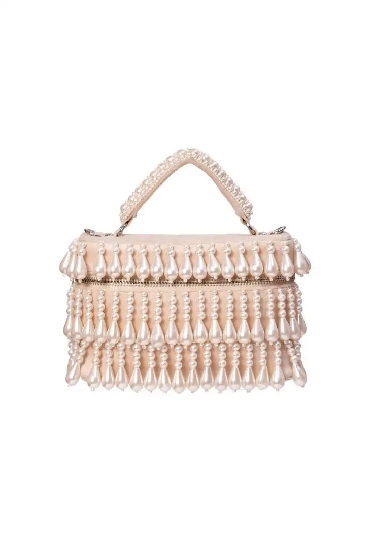 Zarah ivory pearl embellished vanity bag