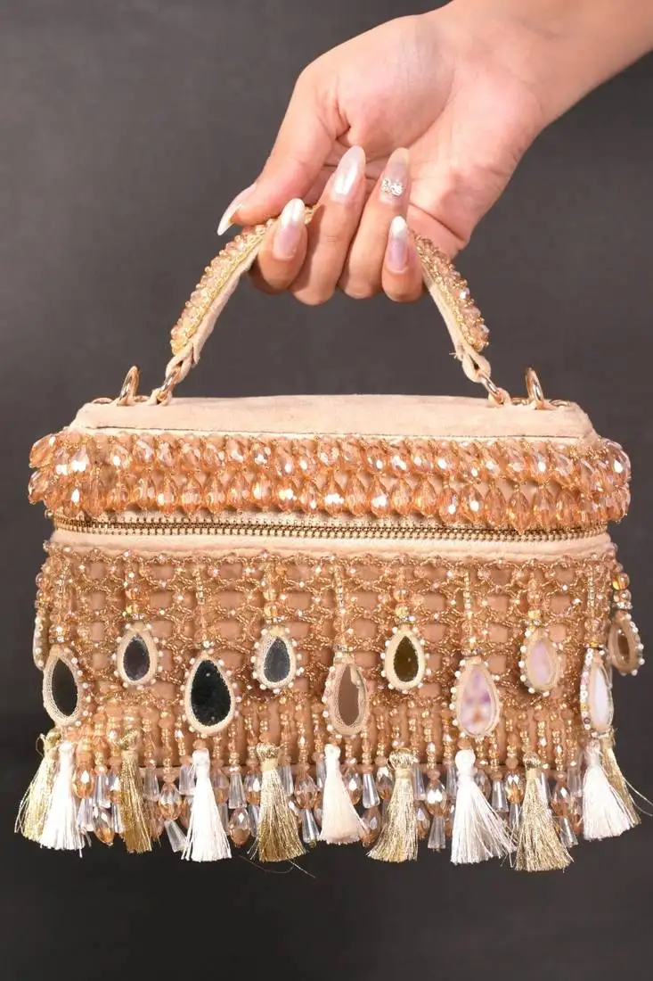 Mirage gold mirrorwork embellished vanity bag