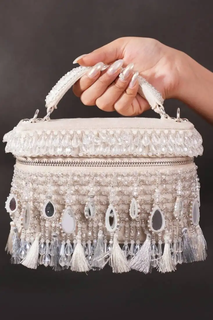 Mirage silver mirrorwork embellished vanity bag