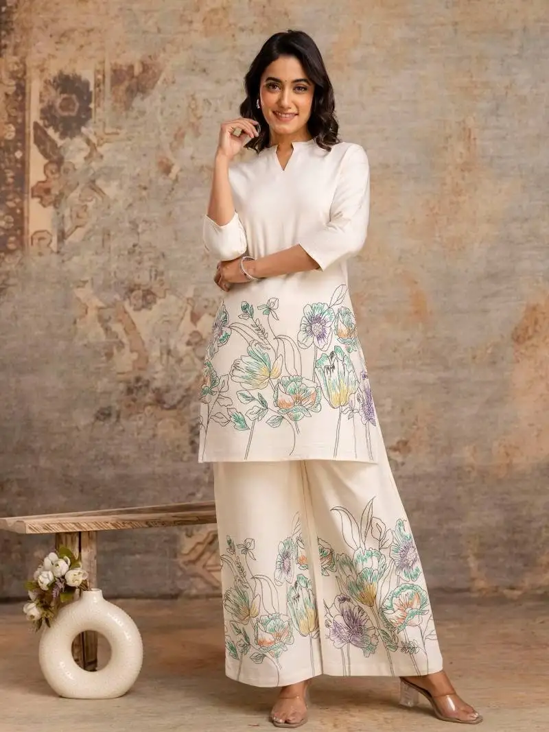 White printed cotton hardik emerald co-ord sets