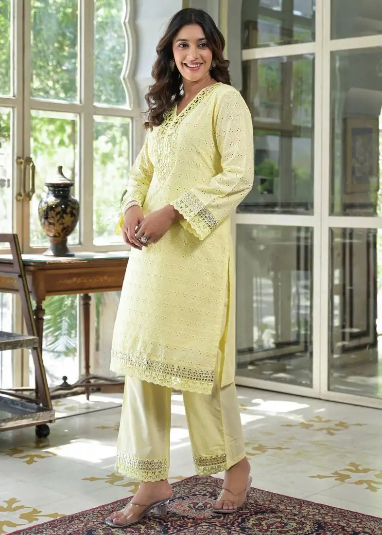 Lime embroidered cotton sanmati lime co-ord sets