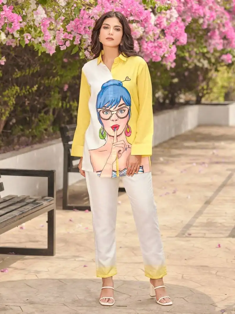 White printed cotton iyana facey co-ord sets