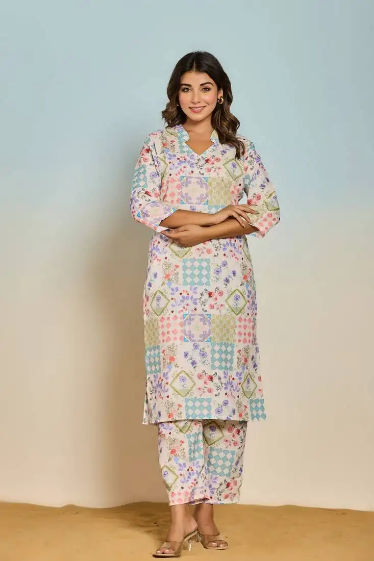 Multicolor printed blended cotton elixir spectra co-ord sets