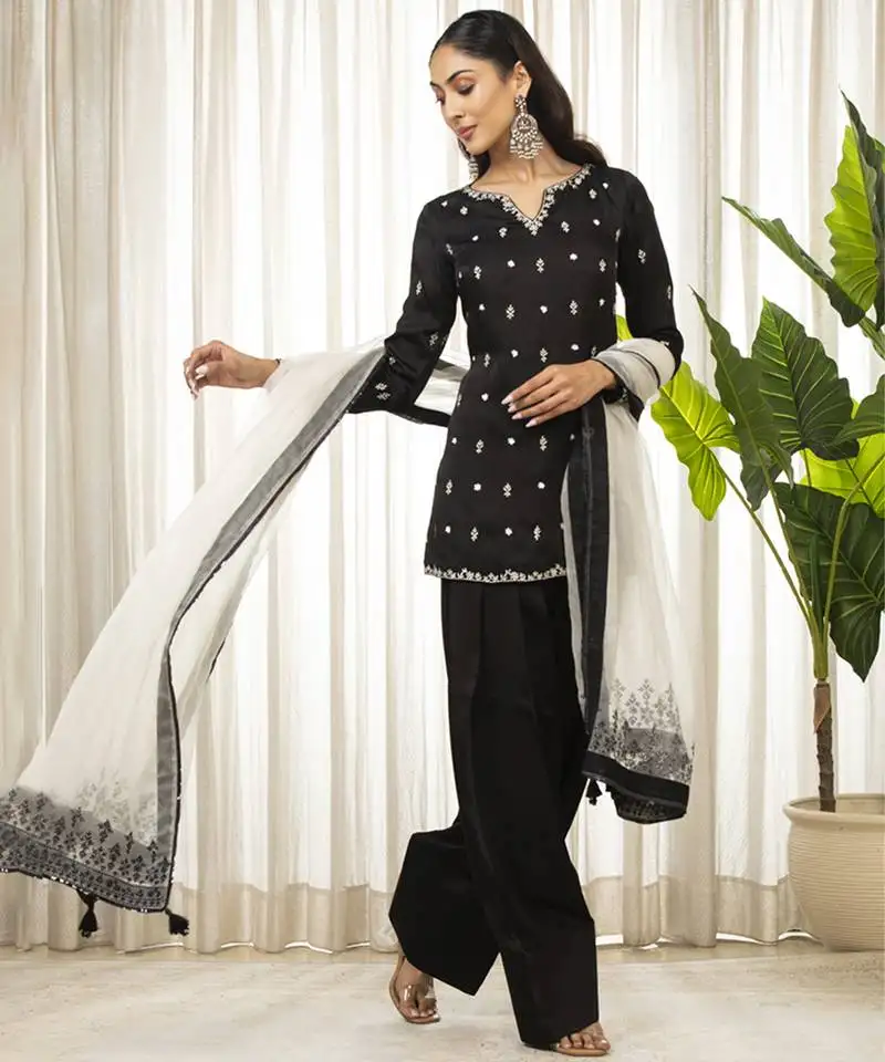 White on black kurta set