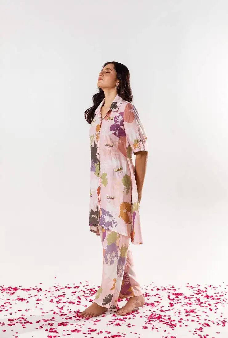 Pink cotton silk printed amara set