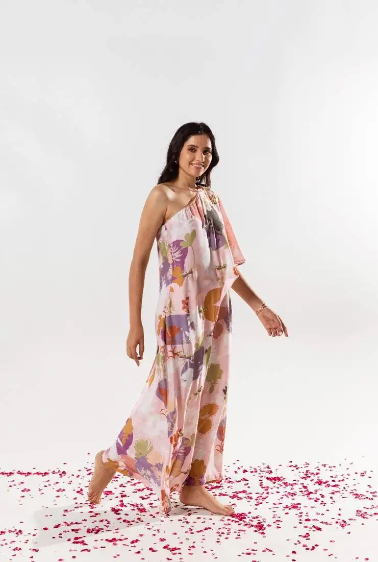 Pink cotton silk printed camilla jumpsuit