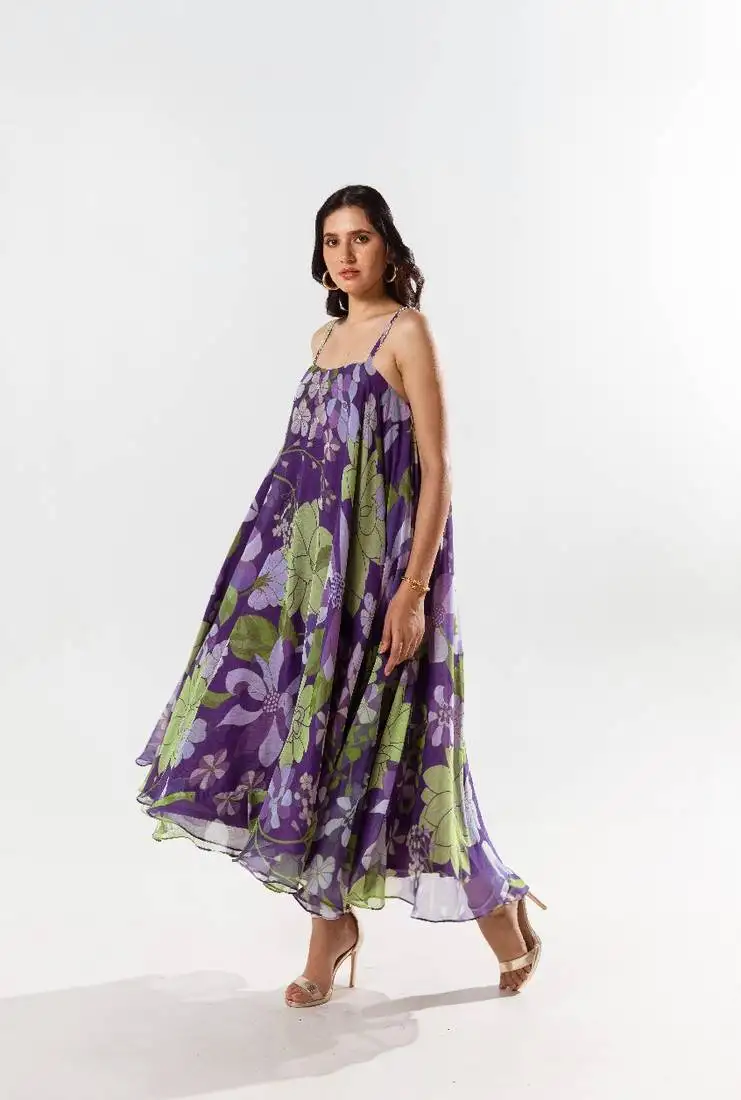 Purple chiffon printed bianca dress