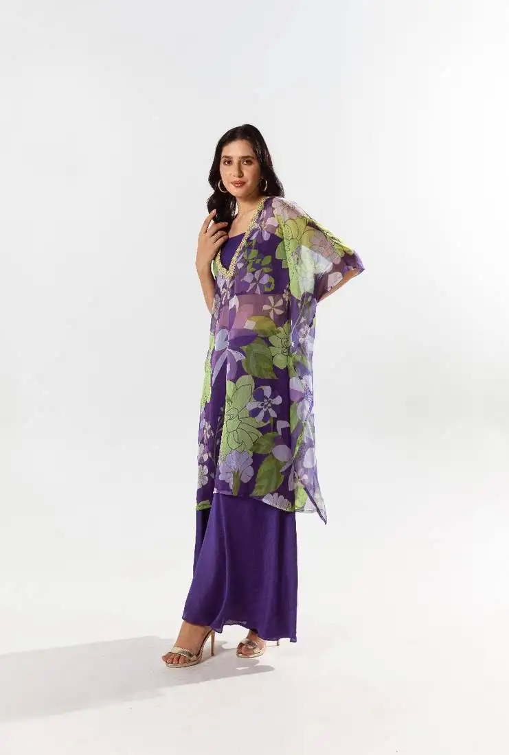Purple chiffon printed mireya set