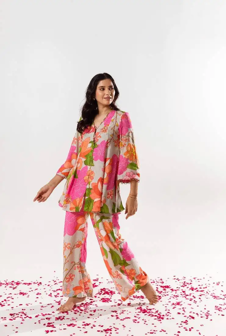 Multicolor cotton silk printed helena set