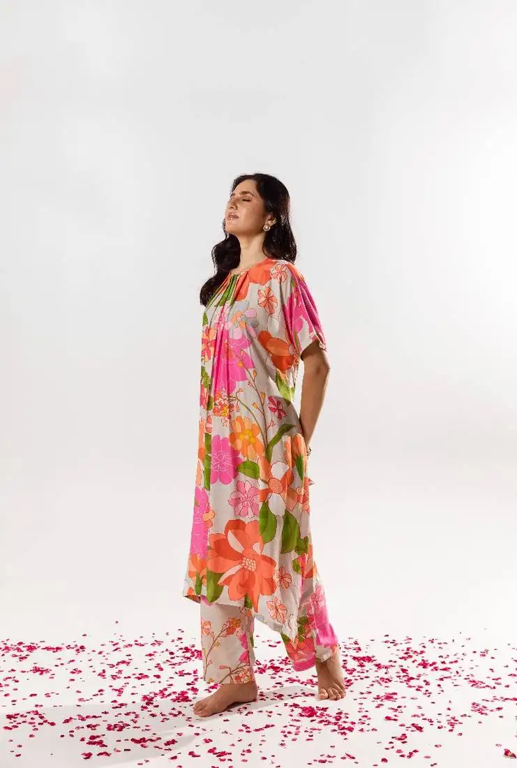 Multicolor cotton silk printed layla set