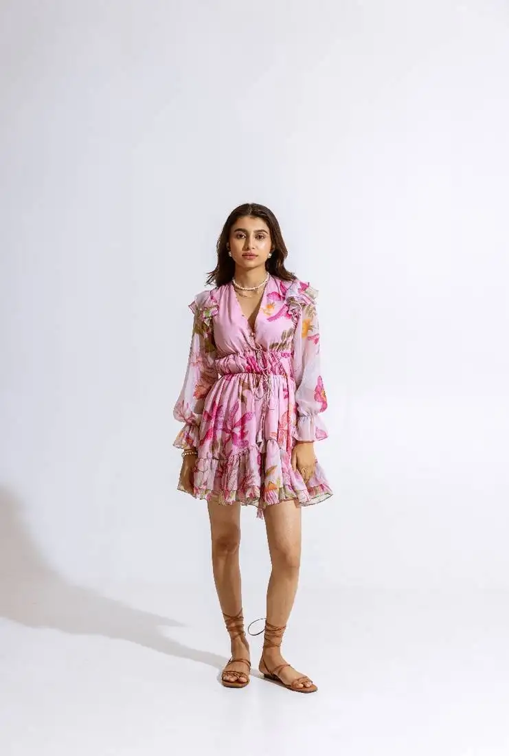 Pink chiffon printed erica dress