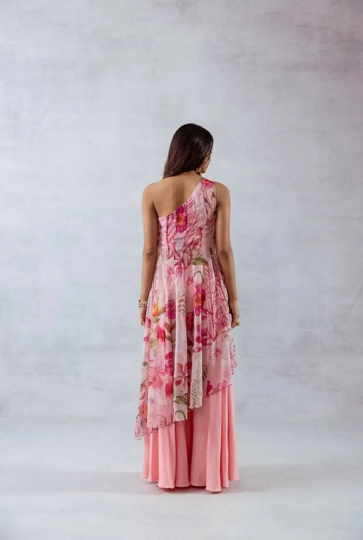 Pink chiffon printed leia set