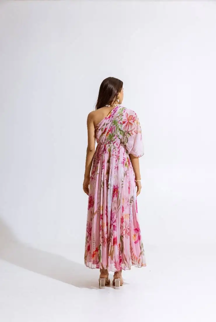 Pink chiffon printed yuki dress