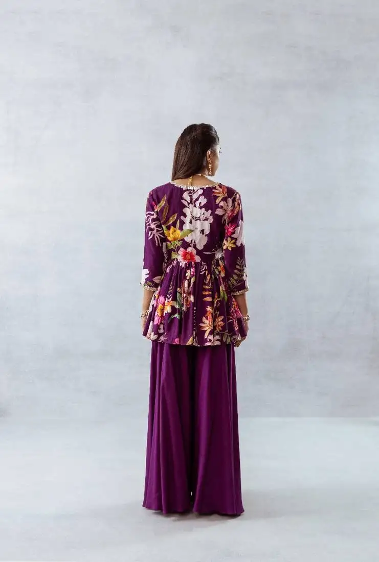 Wine crepe printed zahra set