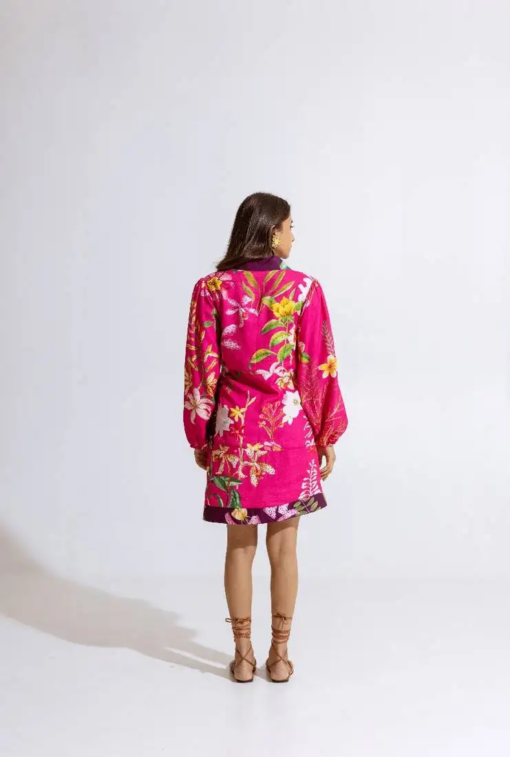Pink crepe printed gaura dress