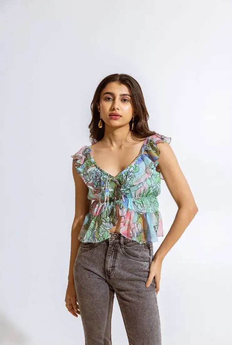 Green chiffon printed suzan top