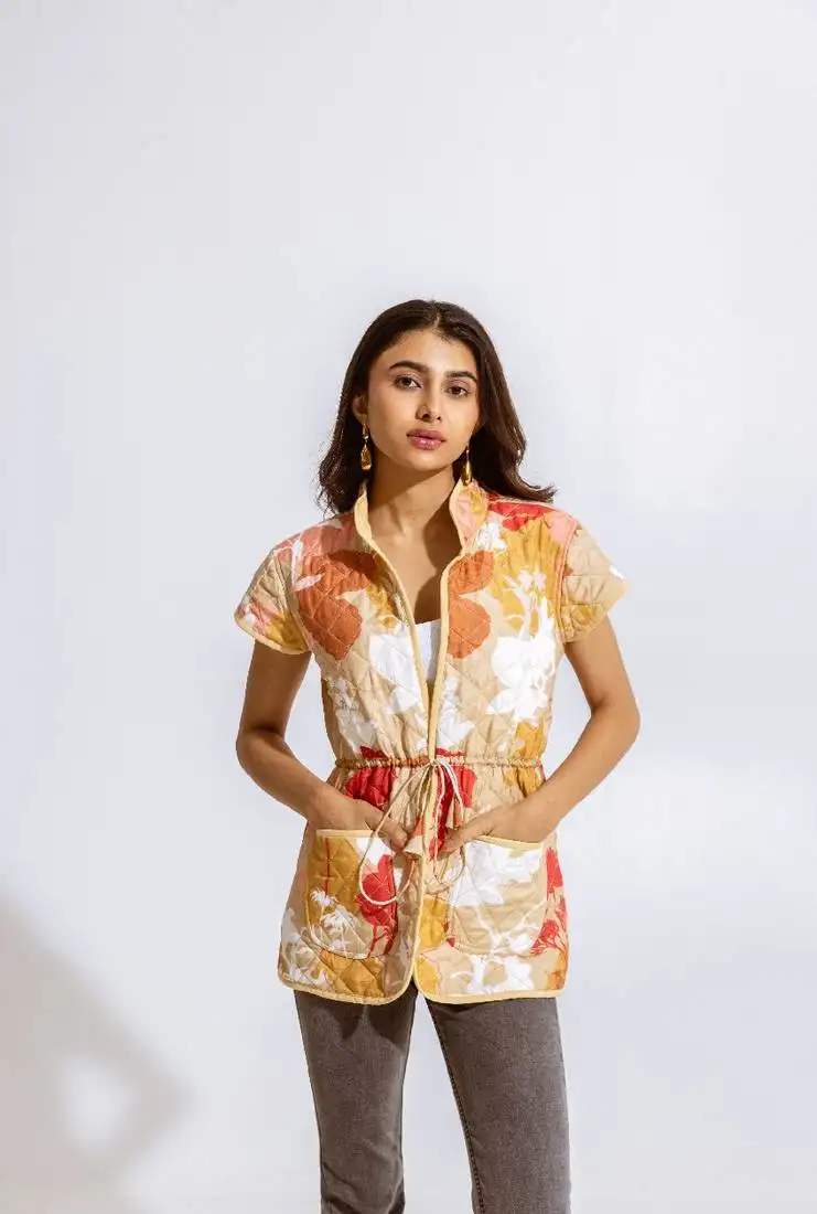 Beige cotton printed miyo jacket