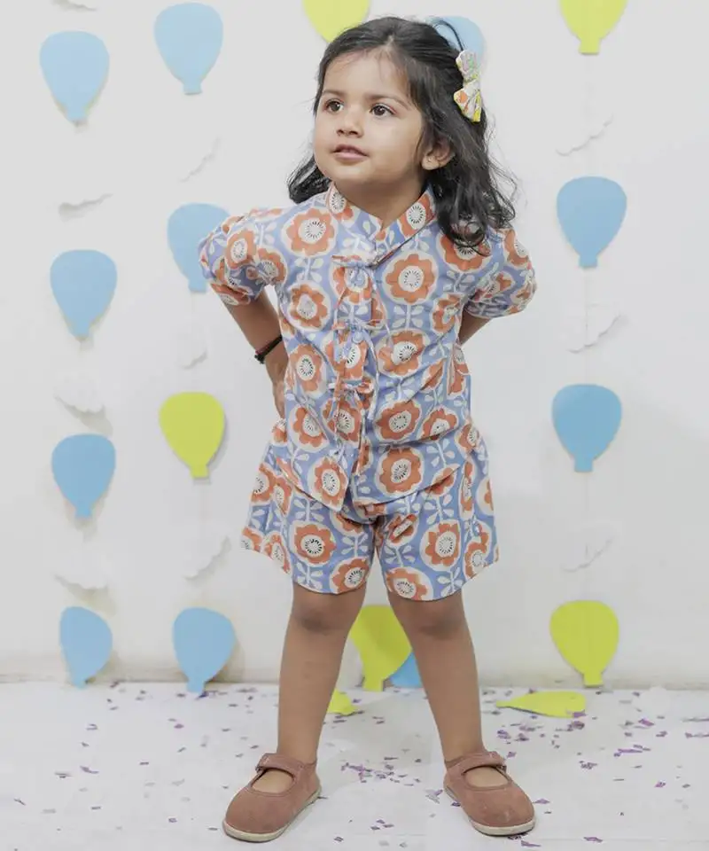 Multicolor cotton floral printed shirt and pant for girls